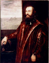 ヴェネツィア提督の肖像 ヤコポ・ロブスティが描いたティントレット（Tintoretto）（1518-1594）1570年頃 日127x99 cm フィレンツェ、ガッレリア・デッリ・ウフィツィ（オフィス