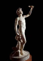 バッカス（バッコ）。ヤコポ・サンソヴィーノ（ヤコポ・タッティ）（1486-1570）による彫刻。大理石。1510年。高さ：146 cm。パラッツォ・バルジェッロ、フィレンツェ