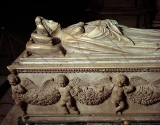 パオロ・グイニージ（1376～1432）の妻、イラリア・デル・カレット（1379～1405）による横たわる姿 イタリアの政治家（パオロ・グイニージの妻、イラリア・デル・カレットの葬祭碑） ヤコポ・デッラ・クエルチャ（1371/74～1438）による大理石彫刻 1406～1407 ルッカ（Lucca）、カテドラーレ・サン