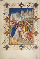 MS 11060-11061十字架の時間：「Tres Riches Heures du Duc de Berry」からの十字架を運ぶキリスト、セクステ