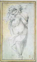 ジプシーと子供 - Jacques Bellange (1575-1616 年頃) の作品、紙に血と黒と白のチョーク (30x16.5 cm)、17 世紀初頭 - ジプシーと子供、血、J による紙に黒と白のチョークBellange、17世紀初頭 - State H