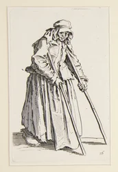 The Beggars (La mendiante aux bequilles) の松葉杖をついた物乞いの女性