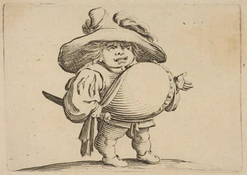 LHomme au Gros Bellyのボタンの列で飾られた大きなお腹の装飾が施されたボタンの男...、1616-22。