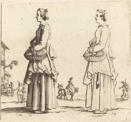 バスケットを持つ農民の女性、横顔、左向き、1617年と1621年。