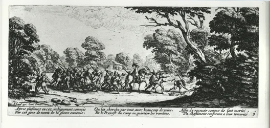 イスラエルのアンリエット（c.1590-1661）1633によって彫刻された、 『戦争の不幸と不幸』からのブリガンドの発見、プレート9