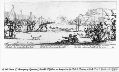イスラエルのアンリエット（c.1590-1661）1633によって刻まれた、「戦争の不幸と不幸」からの発砲分隊、プレート12