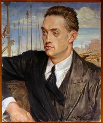 フランスの作家Henri de Montherlant（1896-1972）の肖像 ジャック・エミール（Jacques-Emile）・ブランシュ（1861-1942）の絵画 1924年日。0,54x0,45 m ルーアン, musee des Beaux Arts