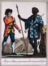 アルカティ（セネガル、ゴレの部族長）：ジャック・グラッセ・ド・サンソーヴール（1757-1810）の『航海百科事典』に掲載されたラブローズ（1796年活躍）の絵をもとにした彫刻。