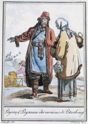 ペテルブルグの農民と農民-グラッセ・サン・ソーヴル編『旅の百科事典』（1796年）より