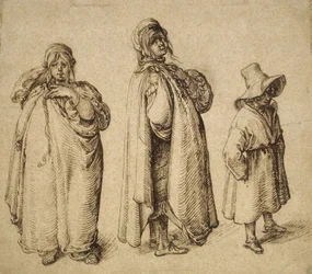 大きな帽子をかぶったローマの女性と少年の2つの研究、1605年頃