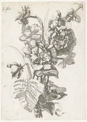 1670年頃、Diverses Fleurs mise en Boucquetsの牡丹の花束のタイトルページ