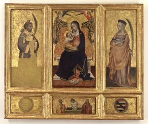 マドンナと子供と聖人スティーブンとルーシー。墓のキリストと聖者ピーターとポール、1425年