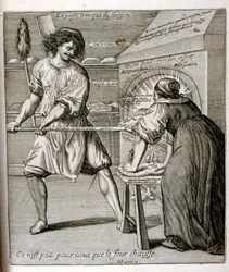 17世紀、箴言集からのエングレーヴィング図版。パリ1657-1663年。ジャック・ラニエ（1620-1675）作。フランスの版画家。社会批判的なエングレーヴィングや、時にグロテスクでファンタジックな挿絵など、嘲笑的な絵が多い。