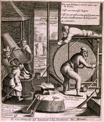17世紀、箴言集からのエングレーヴィング図版。パリ1657-1663年。ジャック・ラニエ（1620-1675）作。フランスの版画家。社会批判的なエングレーヴィングや、時にグロテスクでファンタジックな挿絵など、嘲笑的な絵が多い。