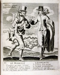 17世紀、箴言集からのエングレーヴィング図版。パリ1657-1663年。ジャック・ラニエ（1620-1675）作。フランスの版画家。社会批判的なエングレーヴィングや、時にグロテスクでファンタジックな挿絵など、嘲笑的な絵が多い。
