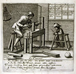 17世紀、箴言集からのエングレーヴィング図版。パリ1657-1663年。ジャック・ラニエ（1620-1675）作。フランスの版画家。社会批判的なエングレーヴィングや、時にグロテスクでファンタジックな挿絵など、嘲笑的な絵が多い。