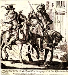ロシナンテに乗ったドン・キホーテ、ロバのグリソンに乗ったサンチョ・パンカを従えて、1640年頃（イラスト）