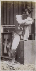 ジャック・ド・ラランのアトリエで着席した男性ヌードモデルの習作