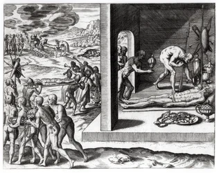 テオドール・ド・ブライ（1525-75）によって書かれ、刻まれた「アメリカ大陸」のインドの葬儀、1602年