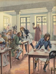 忙しいレストランに座っているナポレオンボナパルト