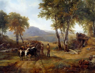 ディテールの森の伐採者たち。レイモン・ブラスカサ（1804-1867）による絵画 1832年 ナント、ボザール美術館蔵