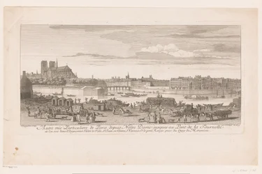 Gezicht op Parijs van de Notre Dame tot de Pont de la Tournelle ノートルダム大聖堂からトルネル橋までのパリの眺め (...) ミラミオン河岸から撮影 (オブジェクトのタイトル)