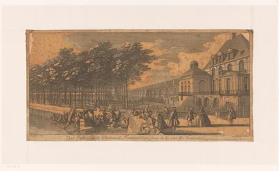 Gezicht op een laan bij de Cour de la Fontaine van kasteel Fontainebleau クール・デ・フォンテーヌから撮影したシャトー・フォンテーヌブローの翼の眺め (オブジェクトのタイトル)