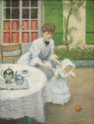ボール遊びをする少女と母親 1906年
