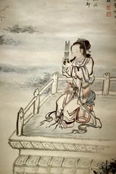 塗装済みフィギュア、ミュージシャン。 Yi Jaegwan (1783-1837) による紙にインク、19 世紀の芸術。 韓国国立中央博物館、ソウル (韓国)。