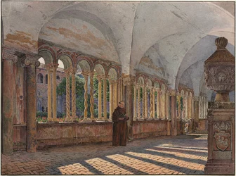 1836年、ローマラテラーノのサンジョヴァンニの回廊の眺め。