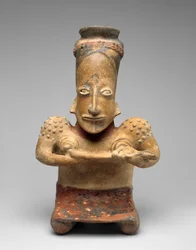 赤ん坊を看護するひざまずく女、プロトクラシック、紀元前100年、紀元前300年（陶器、多色スリップペイント）