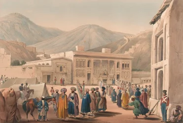 カバウルにおけるシャー・シュージャ・オール・ムークのダーバル・カーネ、1840年頃（リトグラフ、彩色済み
