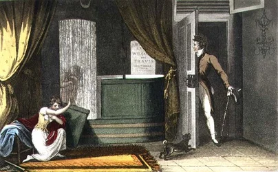 シャワーバス、Joseph Constantine Stadler (fl.1780-1812)が彫刻した「Poetical Sketches of Scarborough」のプレート、1813年に出版。1813年（カラーリトグラフ）。