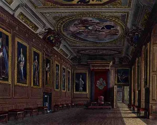 ウィンザー城の王の執務室、「Royal Residences」より、W. J. Bennettの彫刻、William Henry Pyne (1769-1843)の出版。