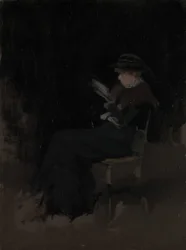 黒のアレンジメント：読書する少女、1880-90年頃