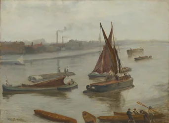 グレーとシルバー。Old Battersea Reach, 1863年。