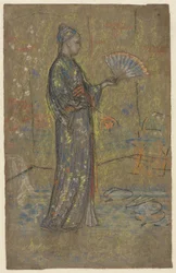 扇子を描く日本人女性、1872年頃（黒チョークとパステル）