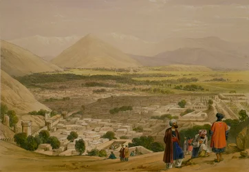 チャールズハゲ（1810-88）とルイハゲ（1806-85）によって刻まれた、シタデルの上部にある「アフガニスタンのスケッチ」からのバラヒサールとカブールの街