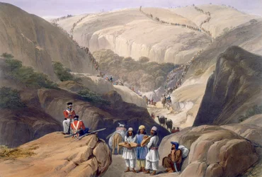 チャーリーハゲ（1810-88）とルイハゲ（1806-85）によって刻まれた、「アフガニスタンのスケッチ」からのクージャパスの最初の降下、ヘンリーグレイブス発行（1842年）