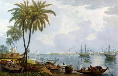1837年にキッダーポアの反対側から見たカルカッタの景色、ロバートハヴェルザヤンガー（1793-1878）（アクアチント）