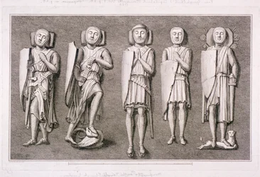 1786 年、ロンドンのテンプル教会にある 5 人の騎士の彫像。