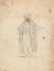 Man Wearing a Burnoose and Carrying a Spear   1445003   ja       japanese Successfully Translated  Original: Tiger Hunting in the East Indies [1798, Royal Academy of Arts, London, exhibition catalogue] Translat: Tiger Hunting in the East Indies [1798, Roya