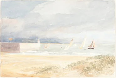ヨットのある海岸のシーン (ポートランド、ドーセット?)