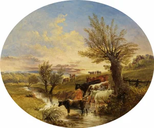小川と牛のいる風景、1888