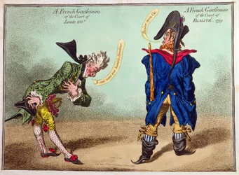 1799年に公開されたルイ16世のフランスの紳士とエガリテのフランスの紳士（手描きのエッチング）