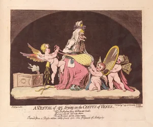 -93のヴェスタル、金星のセスタス、パブで試着。 1793年（手描きの彫刻）