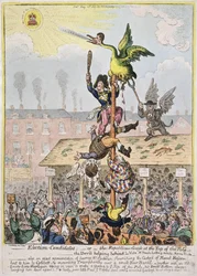 1807年にハンナハンフリーによって出版された選挙候補者、または極の頂上の共和党のガチョウ（手描きのエッチング）