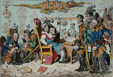 1799年にハンナ・ハンフリーが出版した「健康上の理由で退役するフランスの将軍たち」（手彩色のエッチング）
