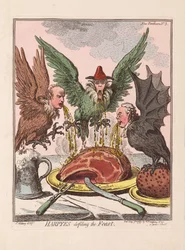 ハーピーズがフィーストをパフ。 1799年（手描きの彫刻）