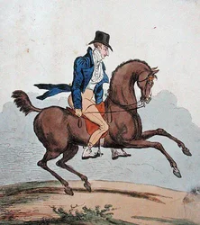 ハンナ・ハンフリーが1803年に出版した「How to break in my own Horse！」（手彩色のエッチング）
